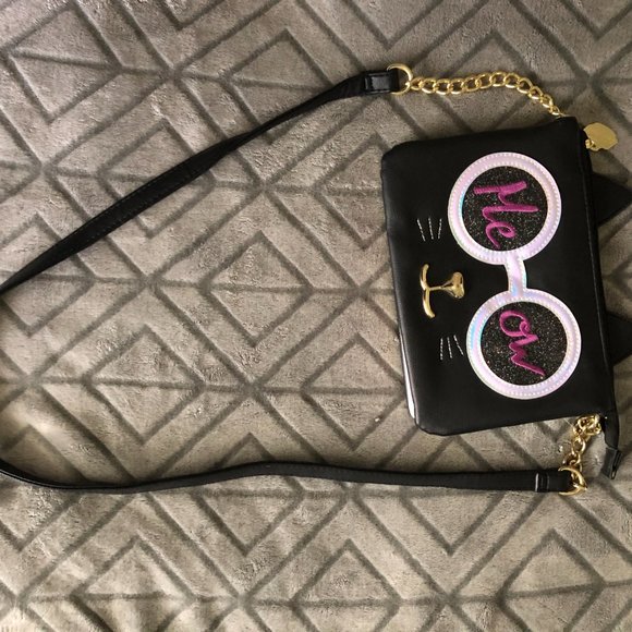 Betsy Johnson Cat's MEOW Purse Black with Strap - Picture 5 of 5